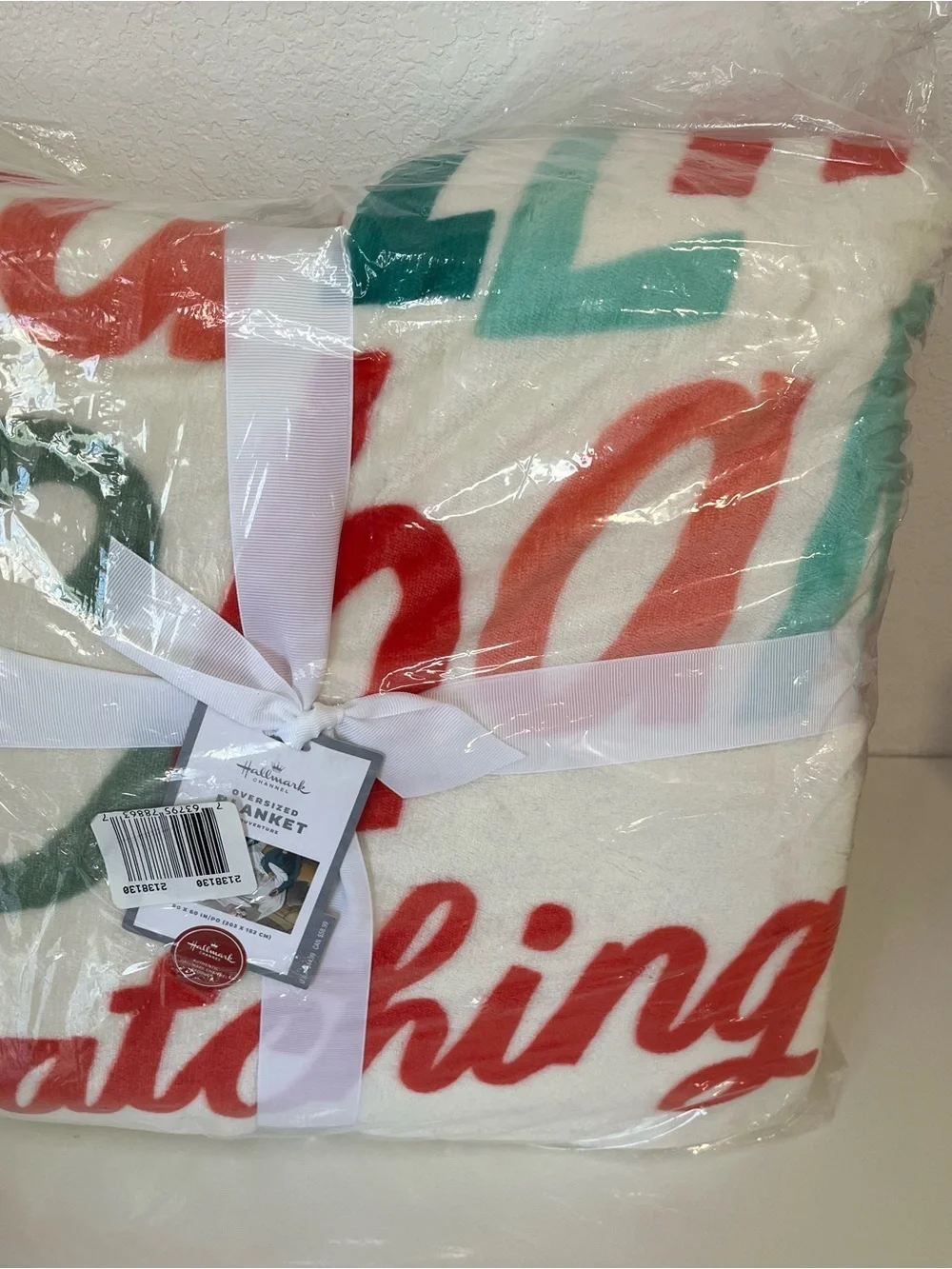 Hallmark White, Red & Green Festive Script Throw